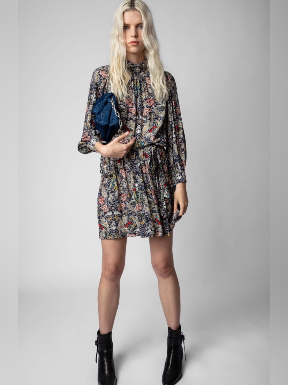 Zadig & Voltaire Rivali Dress Skull Print Long Sleeve Mini Dress Black White S